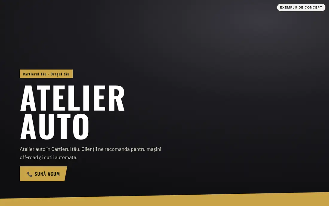 Exemplu de concept: site pentru un atelier auto, afișat pe laptop