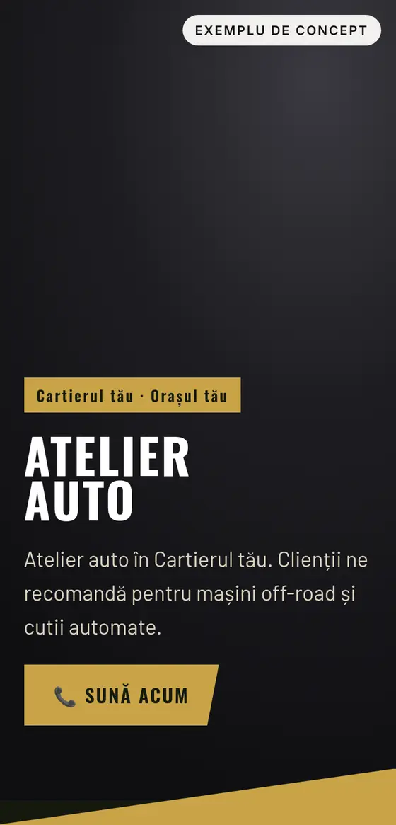 Exemplu de concept: același site de atelier auto, afișat pe telefon